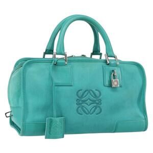 LOEWE Anagram Americana 28 Bag Suede Leather Turquoise Blue Silver Auth ep10988
